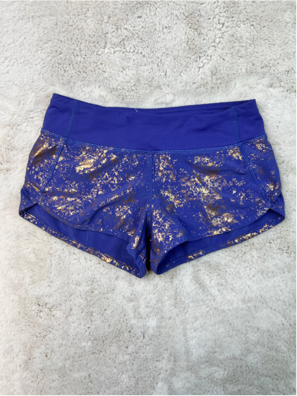 Ivivva Athletic Speedy Shorts Teen Girls Size 10 Purple Gold Splatter Lululemon